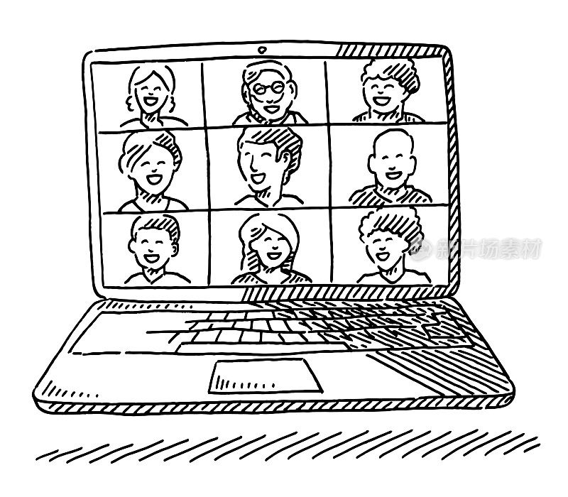 Online Team Meeting Laptop Drawing